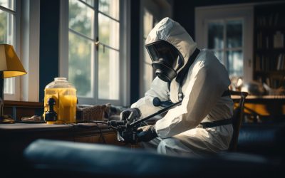 Trauma Cleaning Services | Water Damage Restoration in NC | Restoration Carolina Inc a-specialist-in-a-protective-suit-from-a-cleaning-company-cleans-a-destroyed-housing-after-natural-disaster-